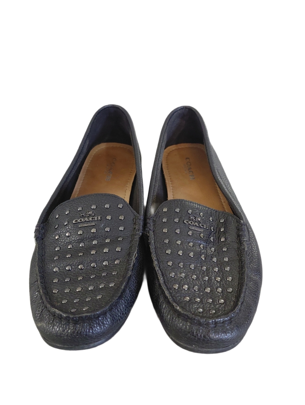 Coach Black Pebbled Leather Studded Loafers Women's size 7 - Picture 2 of 12